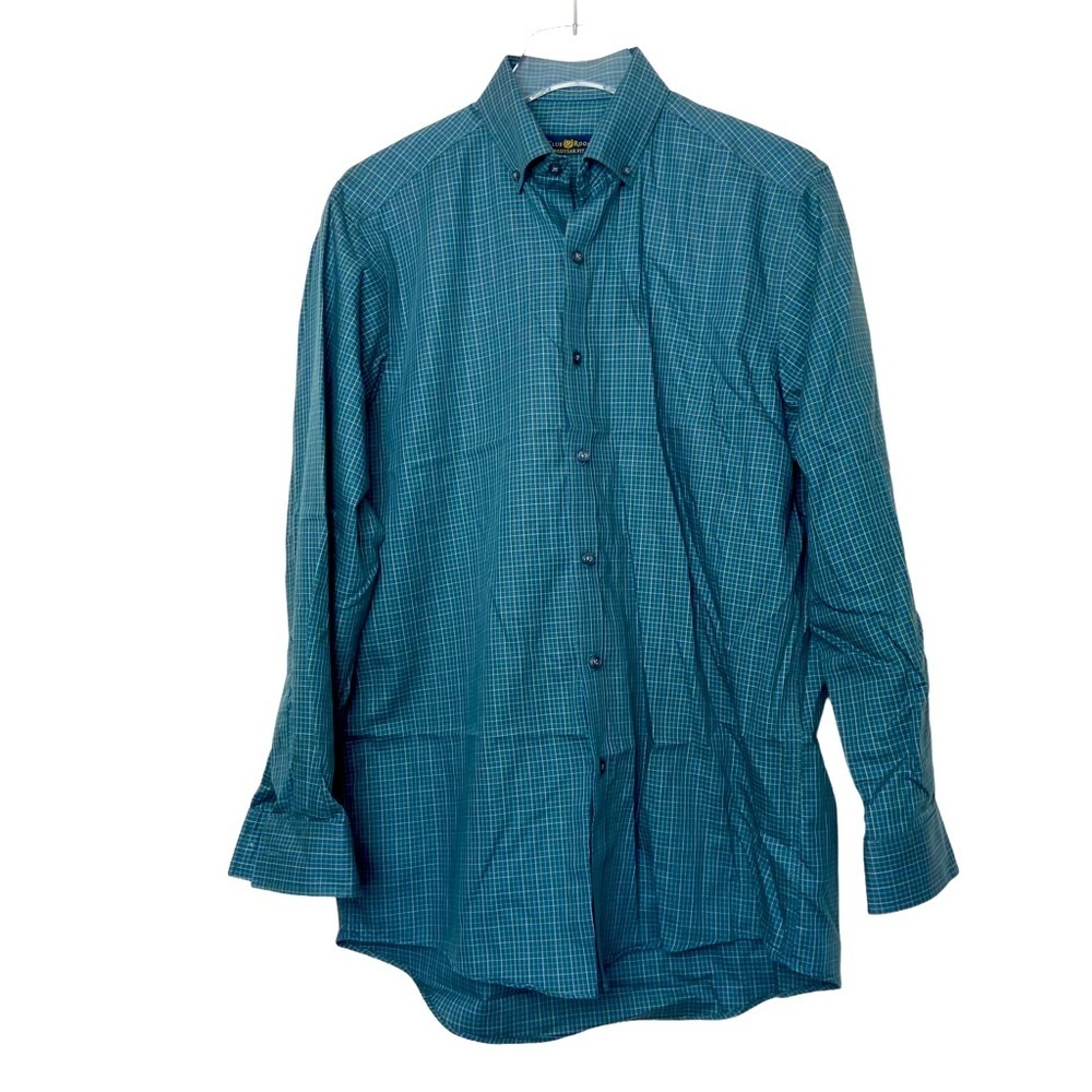 Club Room Green/White/Blue Checks Long Sleeve Dress Shirt. Regular Fit 15-32/33